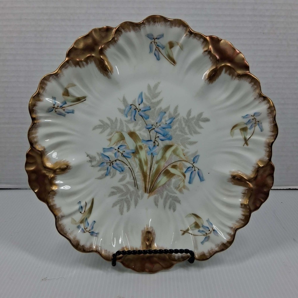 Antique Elite‎ Limoges France Porcelain Plate Blue Flowers Gold Scalloped